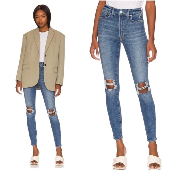 NWT Good American Good Waist High Rise Skinny Jeans Distressed - Picture 1 of 7